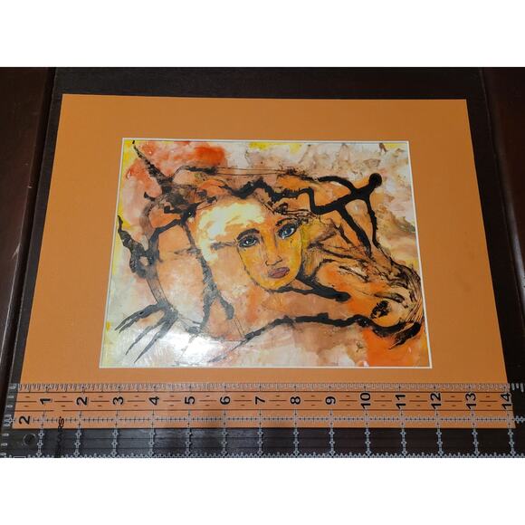 Abstract Realism Painting on Photo Paper Beautiful Orange & Black Local Artist - Picture 4 of 4
